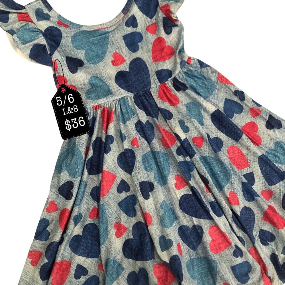 Blue and Red Heart Pattern Kids Dress